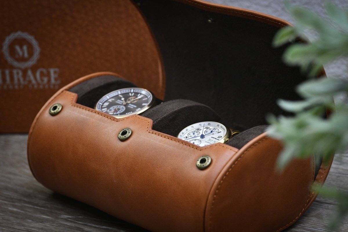 Tawny Brown Full-grain Cow Leather Watch Roll - 2 Watches watch band - Strapped For Time