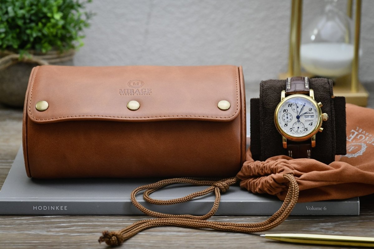 Tawny Brown Full-grain Cow Leather Watch Roll - 2 Watches watch band - Strapped For Time