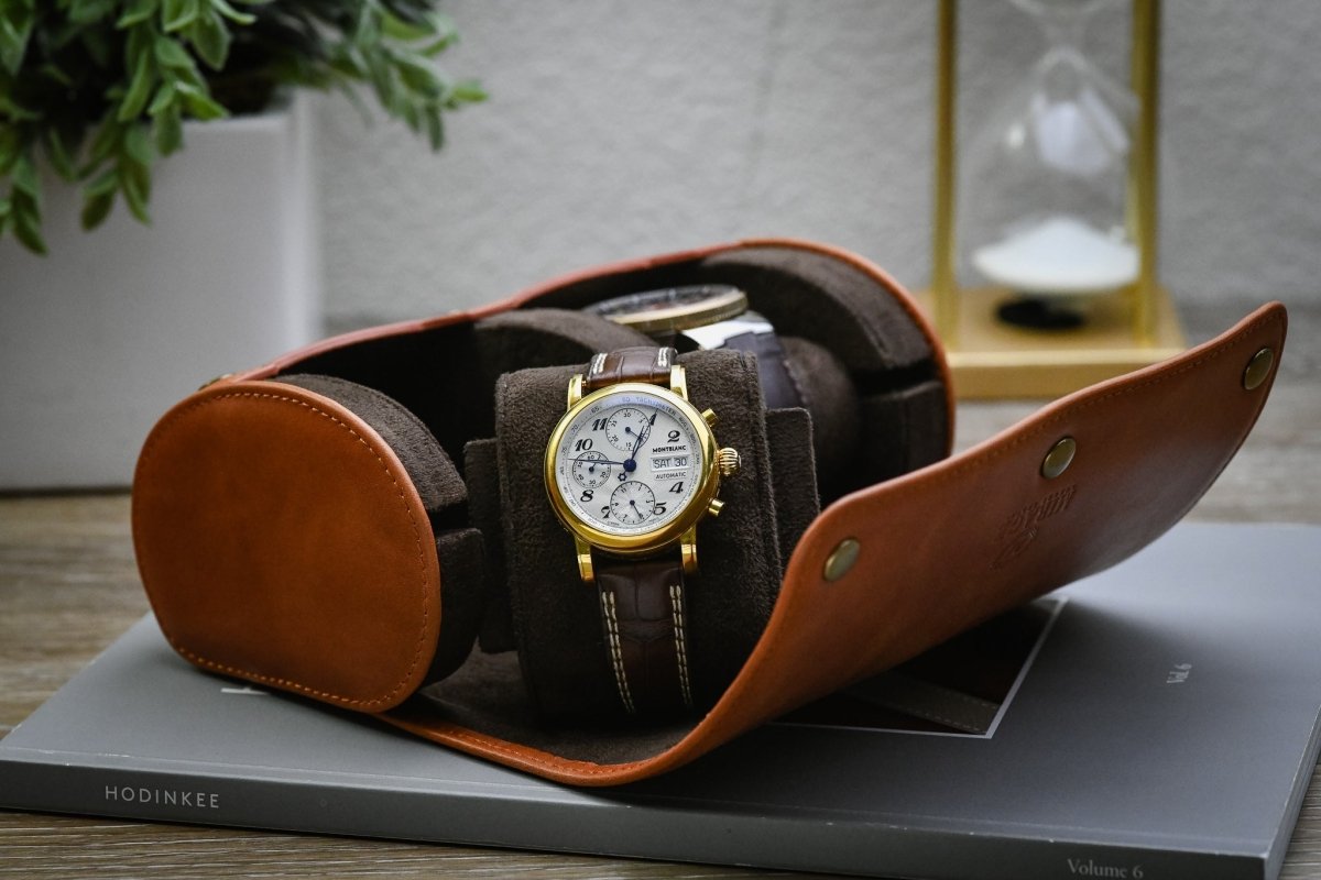 Tawny Brown Full-grain Cow Leather Watch Roll - 2 Watches watch band - Strapped For Time