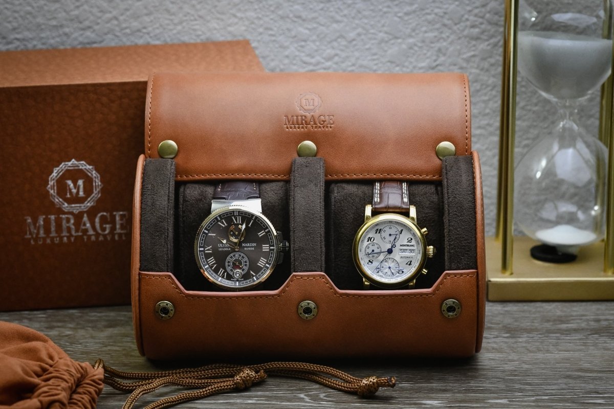 Tawny Brown Full-grain Cow Leather Watch Roll - 2 Watches watch band - Strapped For Time