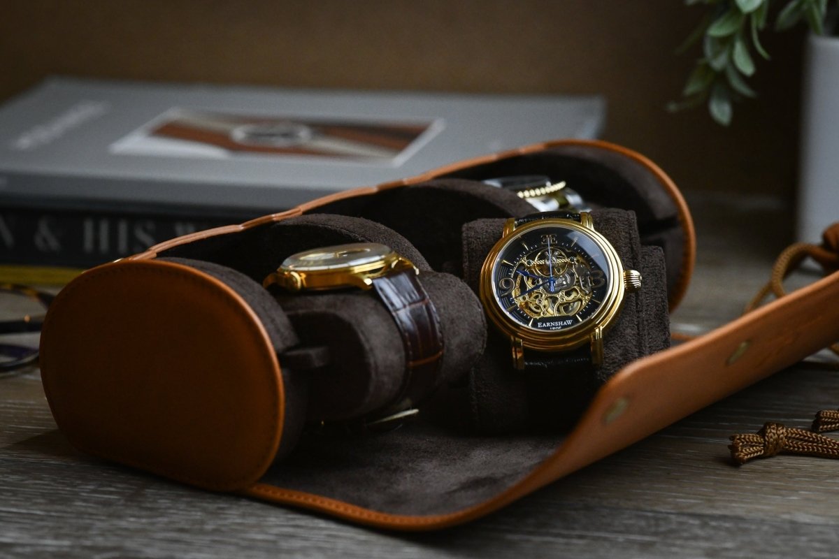 Tawny Brown Full-grain Cow Leather Watch Roll - 3 Watches watch band - Strapped For Time