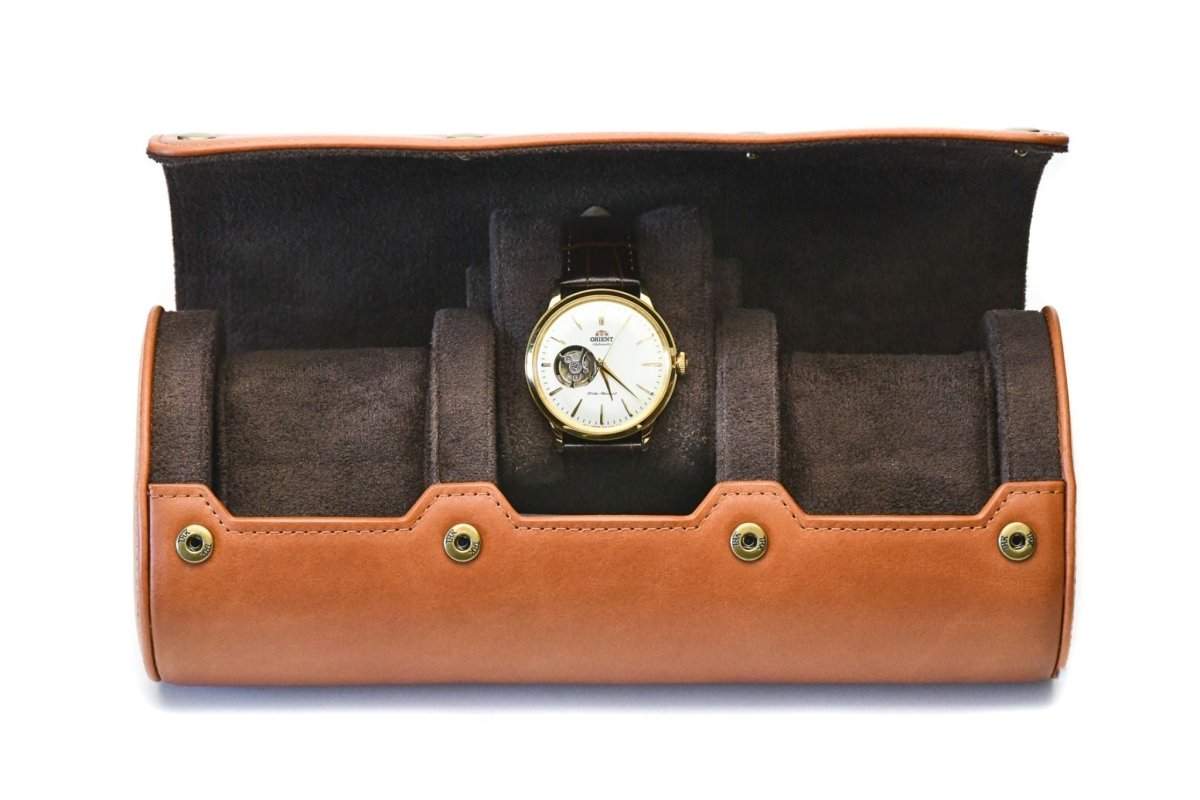 Tawny Brown Full-grain Cow Leather Watch Roll - 3 Watches watch band - Strapped For Time