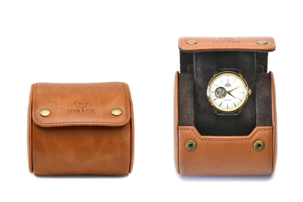 Tawny Brown Full-grain Cow Leather Watch Travel Case - 1 Watch watch band - Strapped For Time