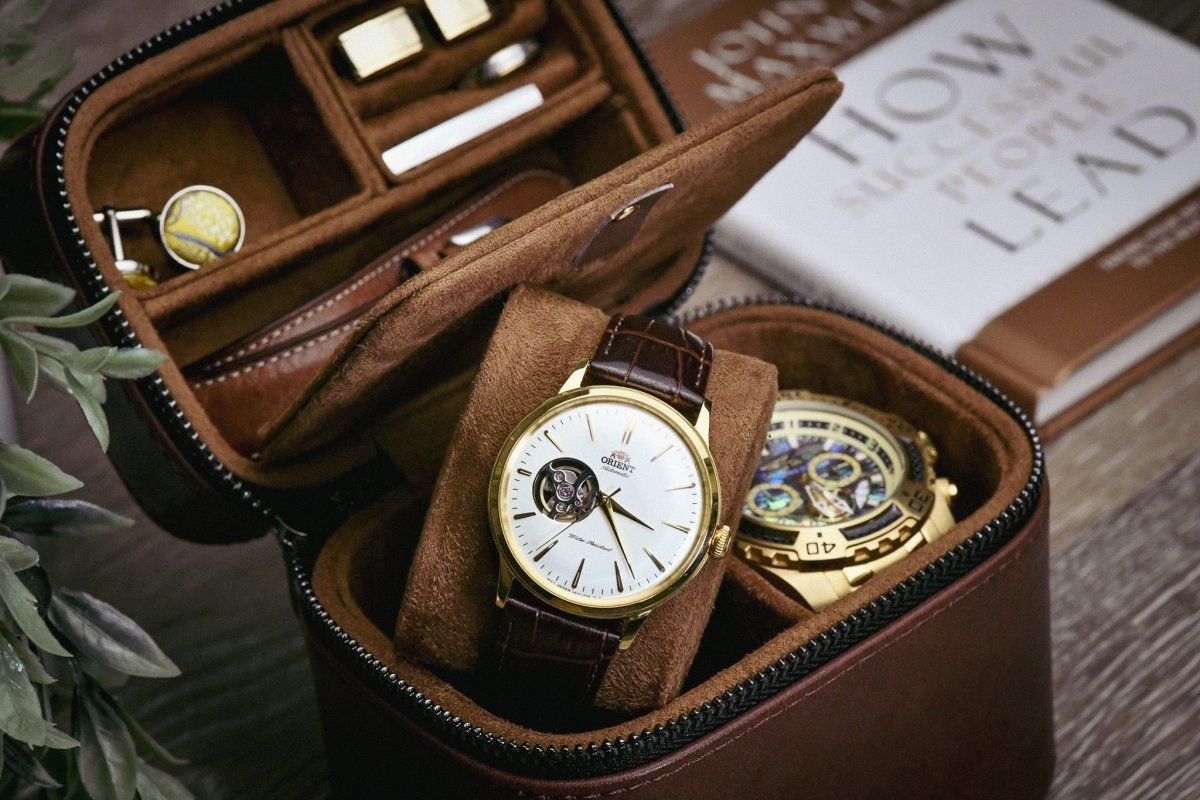 Watch and Jewelry Travel Case - Coffee Brown Leather watch band - Strapped For Time