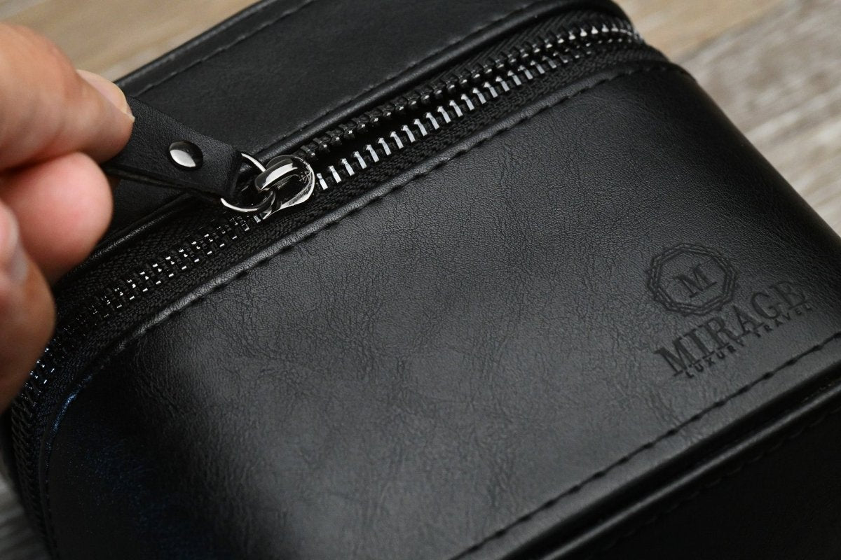 Watch and Jewelry Travel Case - Genuine Leather - Obsedian Black watch band - Strapped For Time