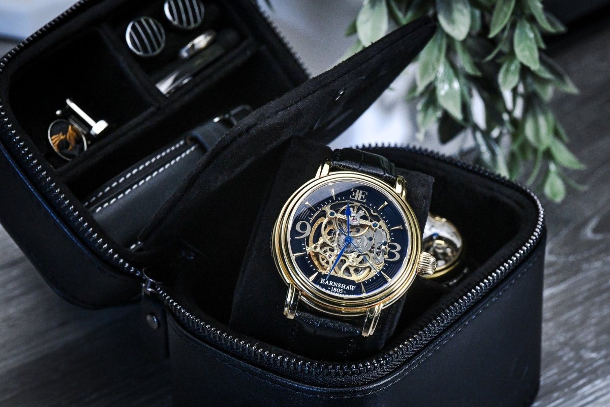 Watch and Jewelry Travel Case - Genuine Leather - Obsedian Black watch band - Strapped For Time