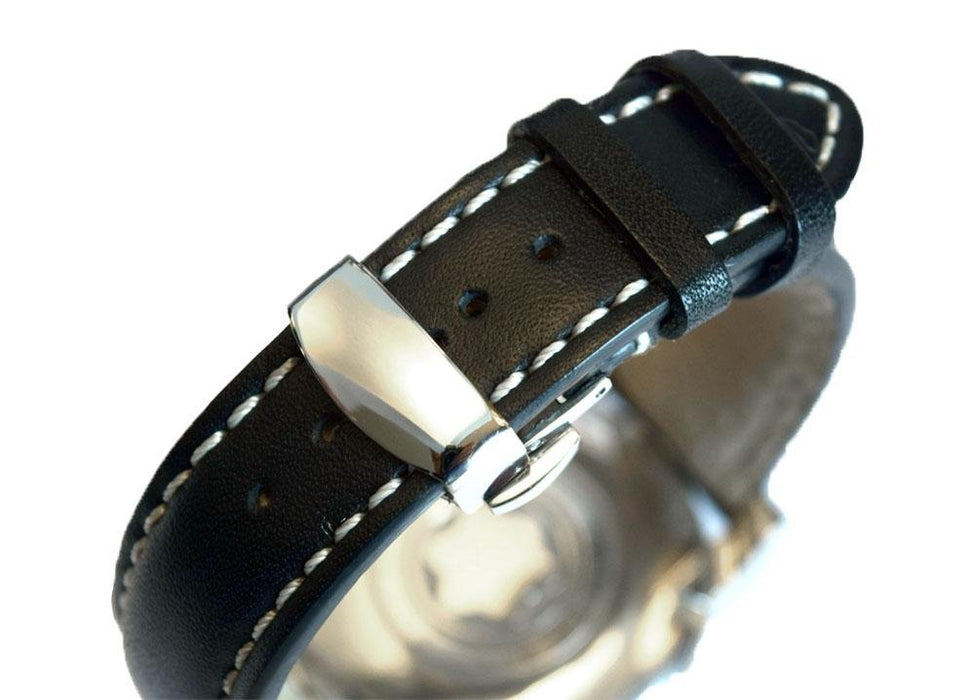 Black Push Button Clasp watch band - Strapped For Time - Fine Quality Watch Bands
